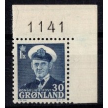 Grønland - Kong Frederik IX - 30 øre mørkblå - AFA 36 - Postfrisk.